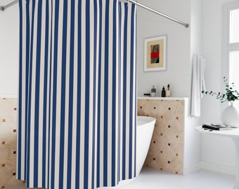 Shower Curtain Dark Blue White Striped Bath Curtain Bathroom Decor Waterproof Curtain for Shower Bathroom Curtain Stripes Dark Blue Stripe