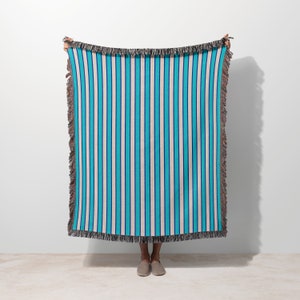 designer throw rug blue white stripe