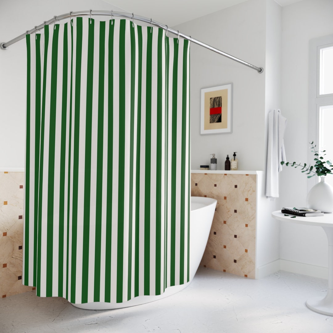 Stripe Bath Curtain Green White Striped Shower Curtain Bathroom Decor ...