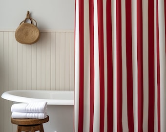 Shower Curtain dark Red White Striped Curtain for Bath Decor Bathroom Curtain for Shower Bath Curtain Stripes Red Stripe interior decor gift