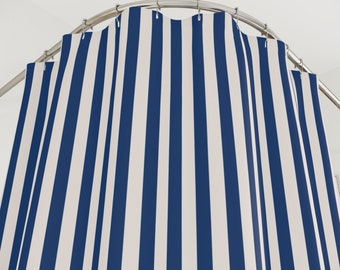 Lässiger Duschvorhang Marineblau Gestreift – Wasserdichtes Polyester, 183 X 183 Cm, Inkl. Haken