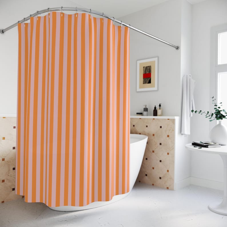 Retro Stripe Shower Curtain for Bath Vintage Bathroom Decor Bold Stripe