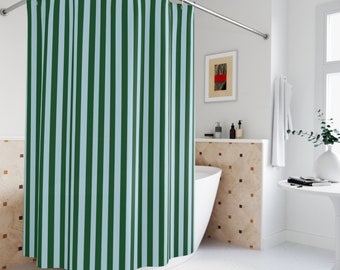 Shower Curtain Green Blue Stripe Bath Curtain for Bathroom Decor Stripe Curtain for shower maximalist bathroom Curtain Blue Green Stripe
