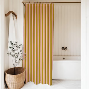 ZGDPBYF Tenda da doccia gialla e bianca, motivo a righe, impermeabile, in tessuto, decorazione per il bagno, con ganci, 200 x 180 cm