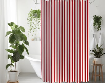 Shower Curtain Deep Red Cream Striped Bath Curtain Bathroom Decor Waterproof Curtain for Shower Bathroom Curtain Stripes Deep Red White
