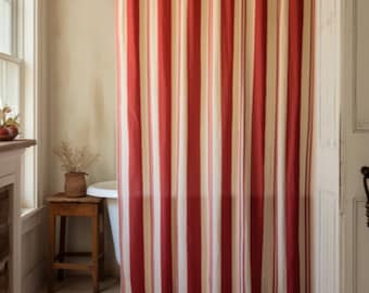 Cottage Decor Shower Curtain Red Cream Striped Bath Curtain Bathroom Decor Waterproof Curtain for Bathroom Curtain Stripes Cream Red