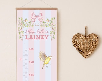 Kid Growth Chart Design Idea For Nursery Wall Decoration For Baby Shower Gift For Girls Room Decor With Bird Floral Design Name Custom