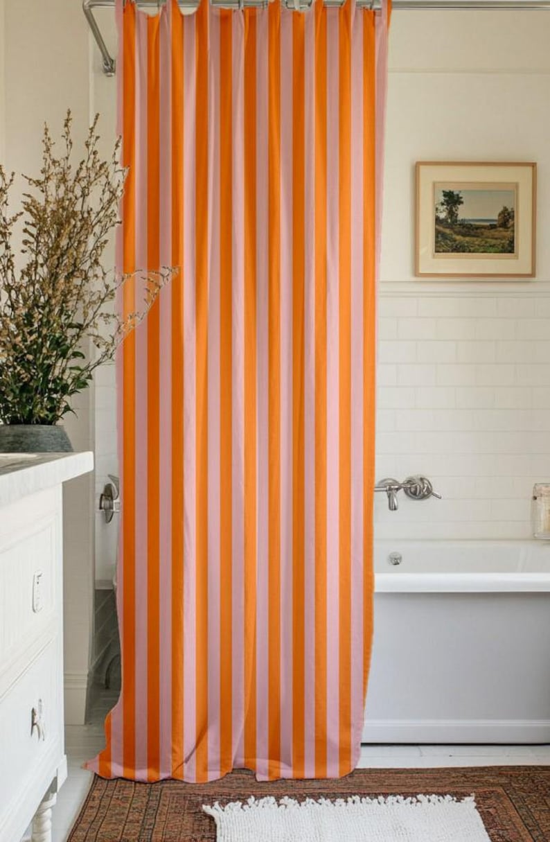 Retro Stripe Shower Curtain for Bath Vintage Bathroom Decor Bold Stripe