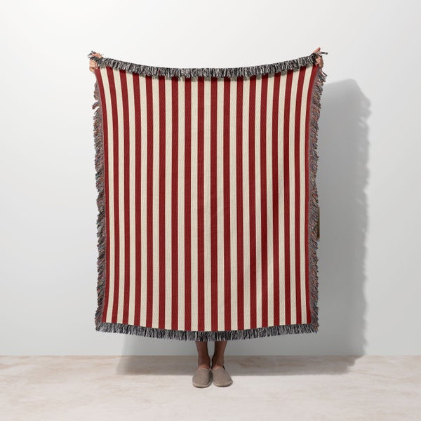 Home Decor Gift Throw Blanket Designer Woven Blanket Red White Stripe Decor Blanket Decorative Throw Christmas Woven Throw Designer Blanket