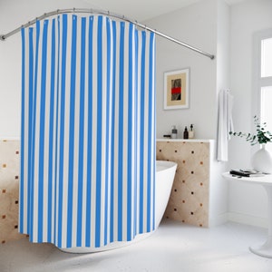 Shower Curtain Blue White Stripe Bath Curtain Bathroom Decor Bath Curtain for Shower Bathroom Curtain Stripes Interior Design Decor