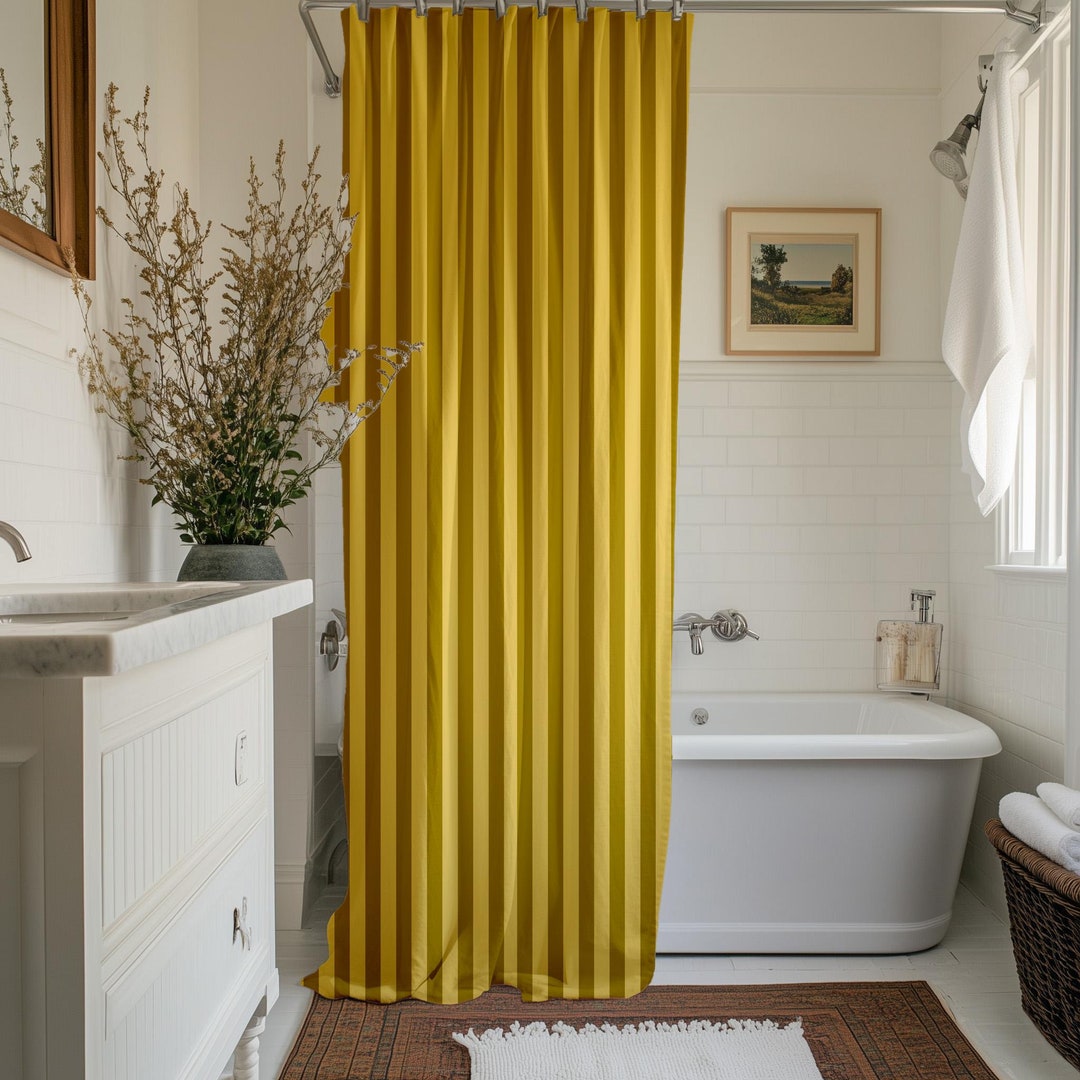 Mustard Yellow Stripe Shower Curtain for Bold Bathroom Decor Stripe