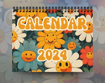 Calendar 2024 | 70s Floral Calendar | 2024 Flower Calendar | 2025 Calendar | 12 Month Calendar