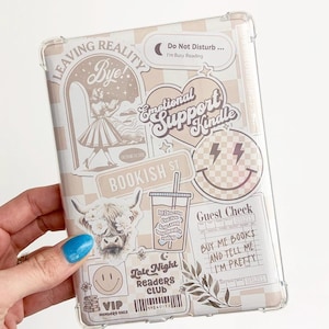 Bookish Sticker Inspired Kindle Insert - Neutral Checkered Compatible with Paperwhite, Basic, Colorsoft, Oasis, and Scribe