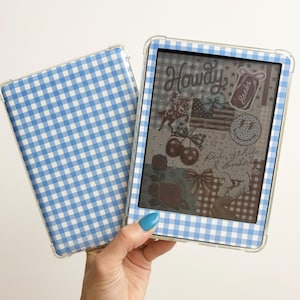 Blue Gingham Checker Kindle Skin – Kindle Girlie Aesthetic Vinyl Decal for Kindle Paperwhite, Colorsoft, Basic, Scribe