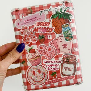 Strawberry Fields Kindle Insert – Red Gingham Bookish Sticker-Inspired Kindle Accessory – Printable for Paperwhite, Colorsoft, Basic, Scribe
