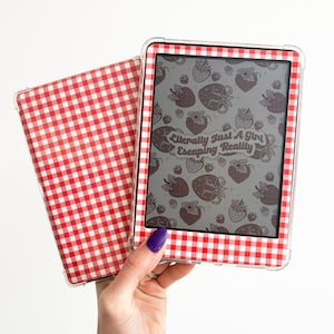 Red Gingham Checker Kindle Skin – Kindle Girlie Aesthetic Vinyl Decal for Kindle Paperwhite, Kindle Colorsoft, Basic, Scribe
