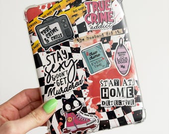 Bookish TRUE CRIME themed Kindle Insert For Clear Case - PRINTABLE - Paperwhite, Basic, Colorsoft, Scribe, Oasis, and other e-readers