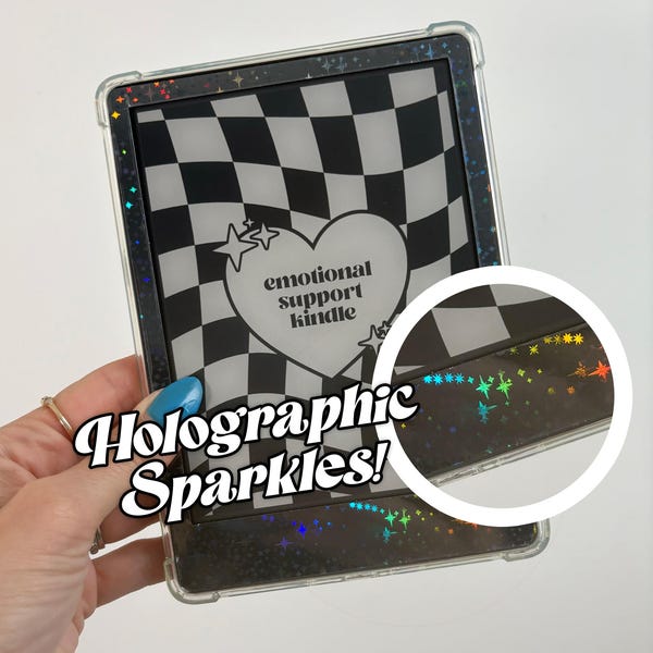 Holographic Sparkly Kindle Skin – Black Sparkle Front Overlay for Paperwhite, Scribe, Colorsoft & Basic