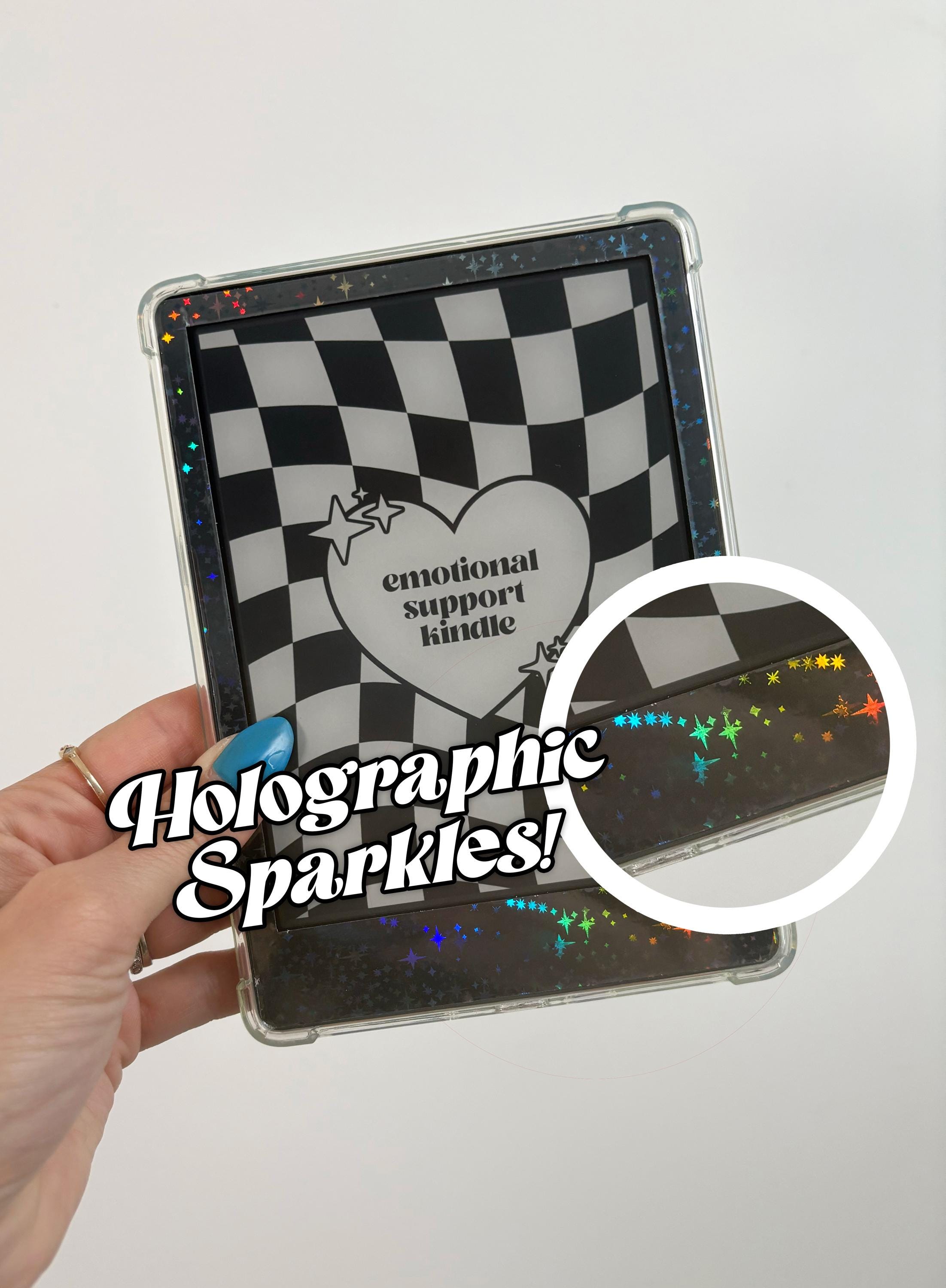 Holographic Sparkly Kindle Skin – Black Sparkle Front Overlay for Paperwhite, Scribe, Colorsoft & Basic