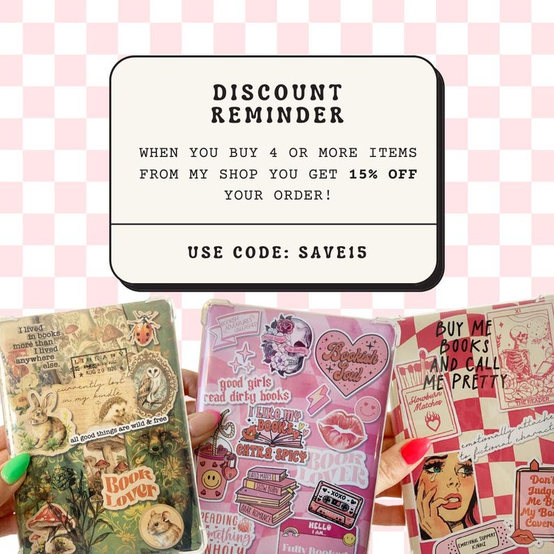 May include: Three decorated notebooks with colourful stickers and text. The notebooks are pink, green and red. The text on the notebooks reads "Bookish Soul", "Buy Me Books And Call Me Pretty", and "Good Girls Read Dirty Books".