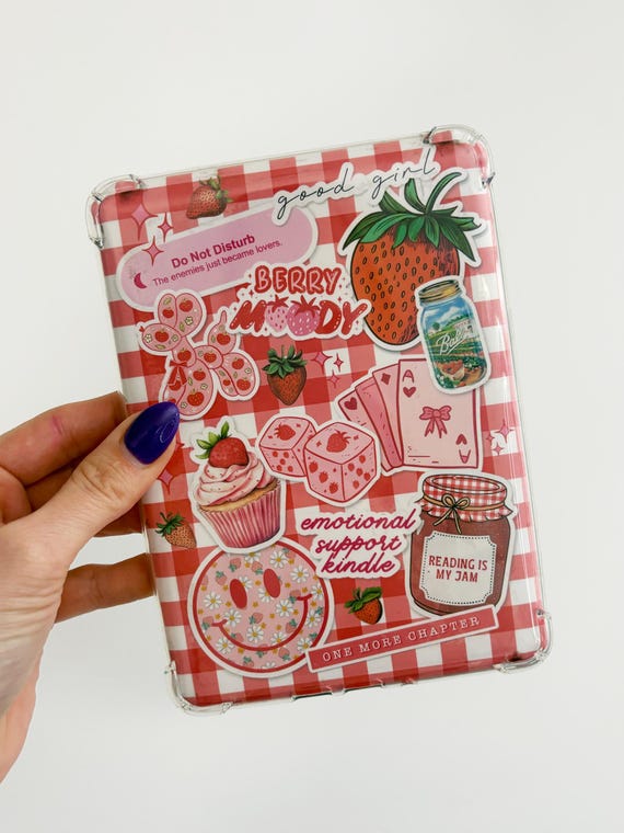 Strawberry Fields Kindle Insert – Red Gingham Bookish Sticker-Inspired Kindle Accessory – Printable for Paperwhite, Colorsoft, Basic, Scribe