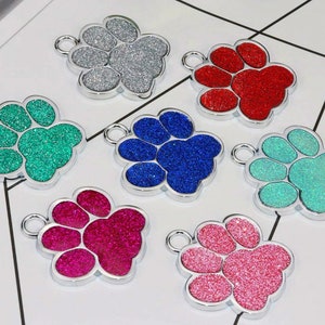 Dog Name Tag, Paw Print Tag Personalized for Dogs, Engraved Dog Tag, Personalized Dog Tag, New Puppy Gifts, Colorful Rhinestone Dog Tag