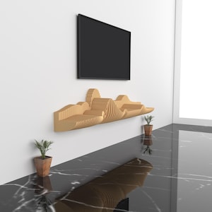 Parametrische Regal Tv-Konsole, gewelltes Holzregal - Parametrische TV-Konsole, stilvolles schwebendes Regal für modernes Wohnzimmer - Parametrisches Regal 4