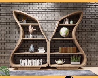 Parametric Shelf, Parametric Wood Bookshelf, Modern Bookshelf Decor, Living Room Shelf Plan, Bookshelf DXF file, Collection 09