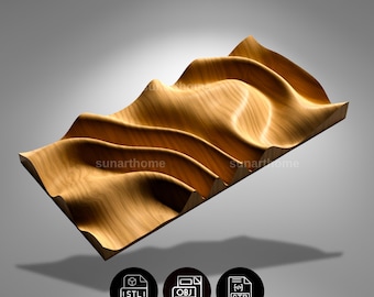 3D golvend wandpaneel STL-bestand, moderne golfkunst aan de muur voor CNC-router en 3D-printerdecor, digitale download/collectie 004