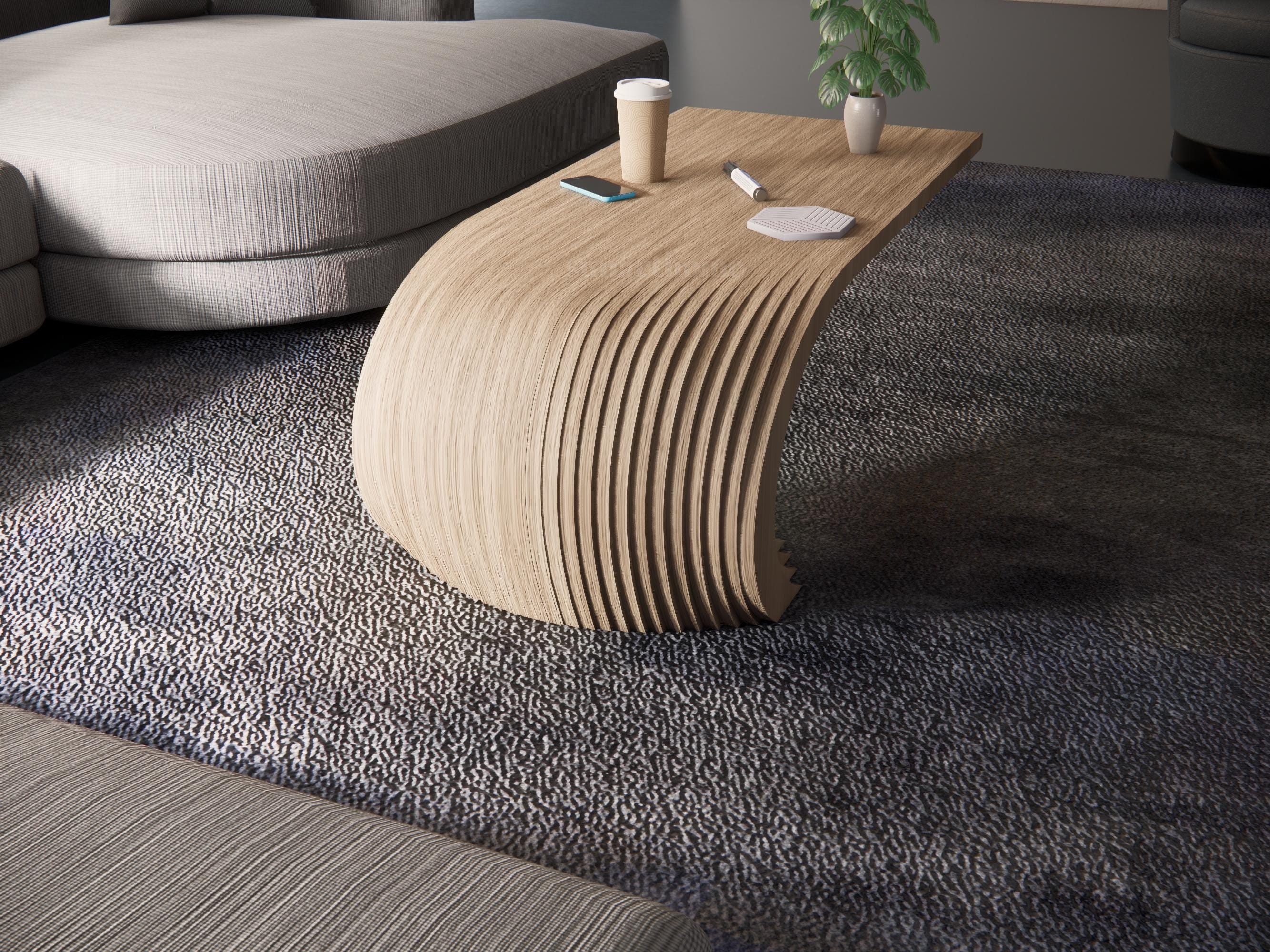 Organic Form Parametric Coffee Table, CNC Wood Design, Minimalist Home ...