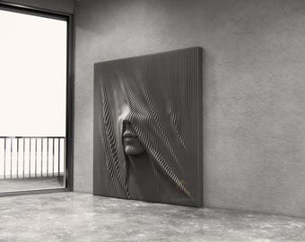 Parametric Veiled Face Wall Art CNC DXF File, Modern Abstract Portrait Sculpture, Layered Wood Wall Panel, CNC Router Digital Download