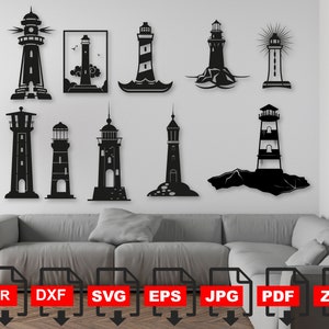 Faro SVG, Faro antiguo PNG, 10 archivos de corte SVG de faro nostálgico diferentes, Faro DXF descarga instantánea