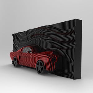 Parametrisches Auto Modell Wandkunst - Gewellte hölzerne Laser geschnittene Wohnkultur - Einzigartige Parametrische Wanddekoration für Autobegeisterte