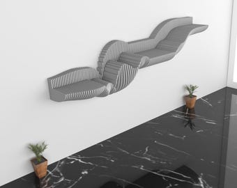 Parametric Wavy Wooden Laser Cut Decor - Parametric Shelf Decor- 3D Wall Decor - Parametric Wall Art - Shelf 2