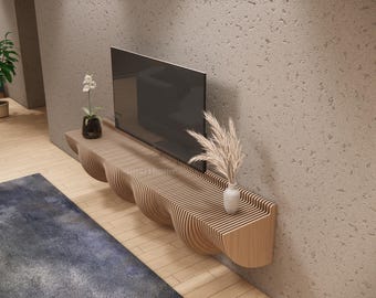 Parametric Wavy Wooden Shelf, Modern Parametric TV Unit, CNC Woodworking, Laser Cut Shelf, Parametric Wall Art, Collection 11, Digital File