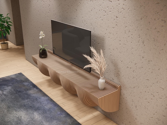 Parametric Wavy Wooden Shelf, Modern Parametric TV Unit, CNC Woodworking, Laser Cut Shelf, Parametric Wall Art, Collection 11, Digital File