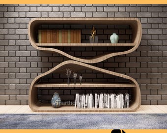 Parametric Bookshelf, Bookshelf Design for Living Room, Modern Wall Shelf, Sculptural Bookcase, CNC Ready DXF File, Collection 08
