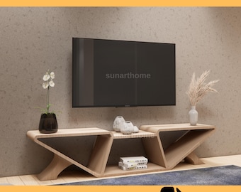 Parametric TV Unit, Modern Wooden TV Console, TV units for living room, Modern Media Console Cnc Laser Cut Files, Collection 001