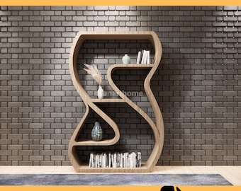 Parametric Bookshelf Design for Living Room ,Parametric Bookcase, Modern Wall Shelf, Sculptural Bookcase, CNC Ready DXF File, Collection 07