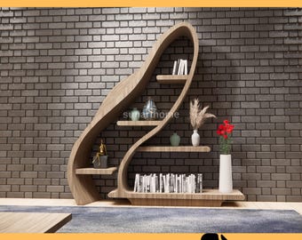 Parametric Bookshelf, Shelf Design for Modern Living Room, CNC Ready Wood Shelf Design , Bookshelf DXF file, Collection 02