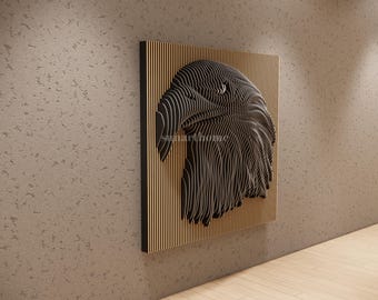 3D Wooden Eagle Wall Decor, Parametric Eagle DXF File , 3D Eagle DXF Cut File , Laser Cut & CNC Router, Digital Download