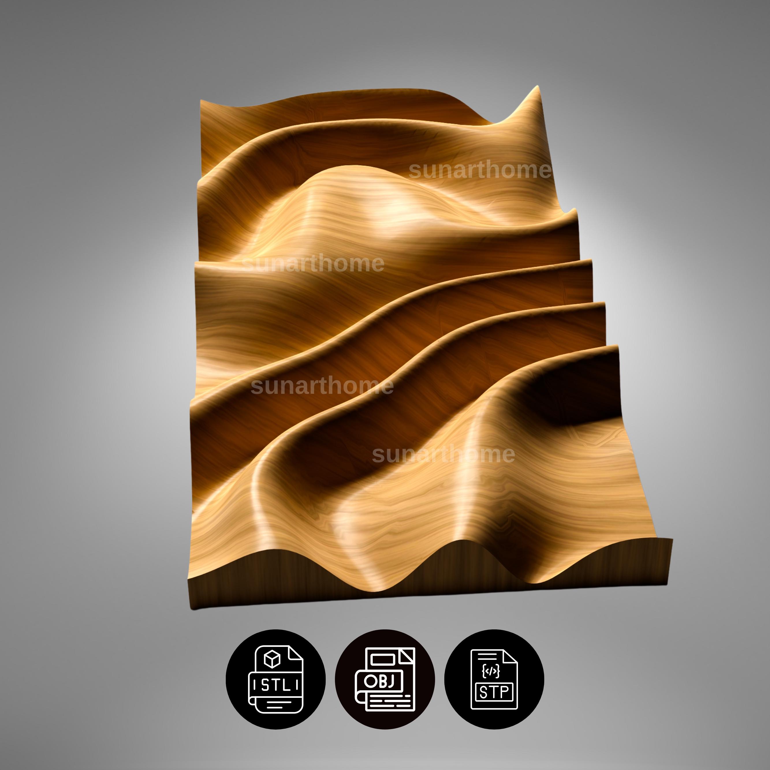 3D Wavy Wall Panel STL File , Modern Wave Wall Art for CNC Router & 3D ...