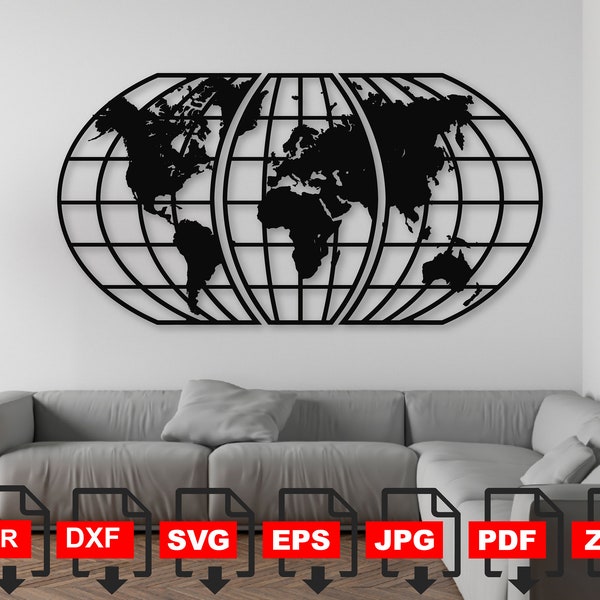 Welt SVG Weltkarte SVG Weltkarte Cricut Globus Silhouette Clipart Welt PNG Weltkarte Dxf-Datei für Laser