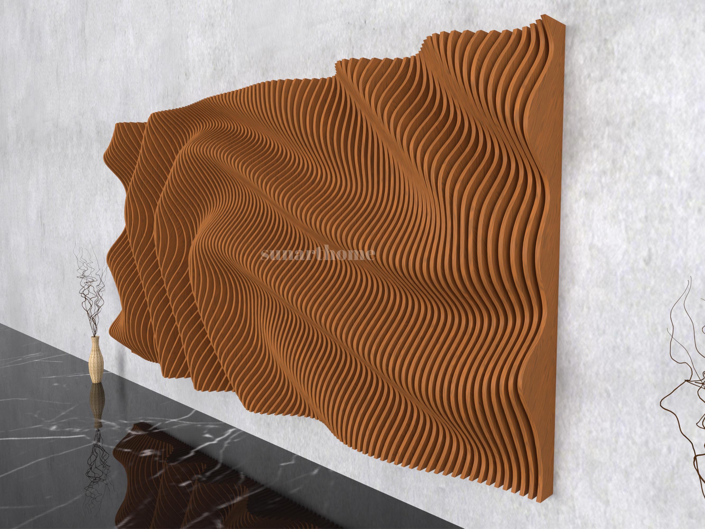 Parametric Wavy Wooden Wall Decor | Modern 3D Wall Panel CNC Files for ...