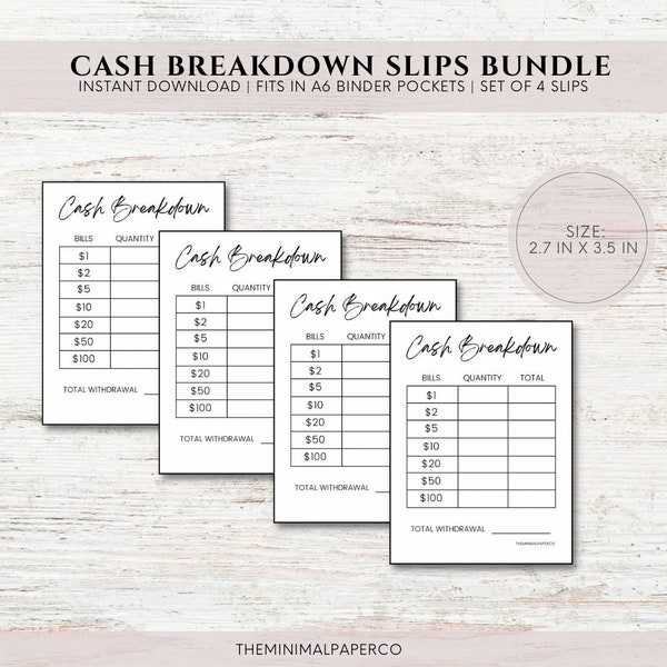 Cash Breakdown | Teller Slips | Budget Binders | Printable Teller Slips| PDF