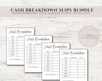 Cash Breakdown | Teller Slips | Budget Binders | Printable Teller Slips| PDF