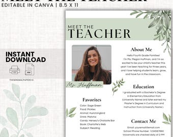 Editable Meet the Teacher Template, Earthy Teacher Back to School Template, About the Teacher, Teacher Template, Back to School Flyer