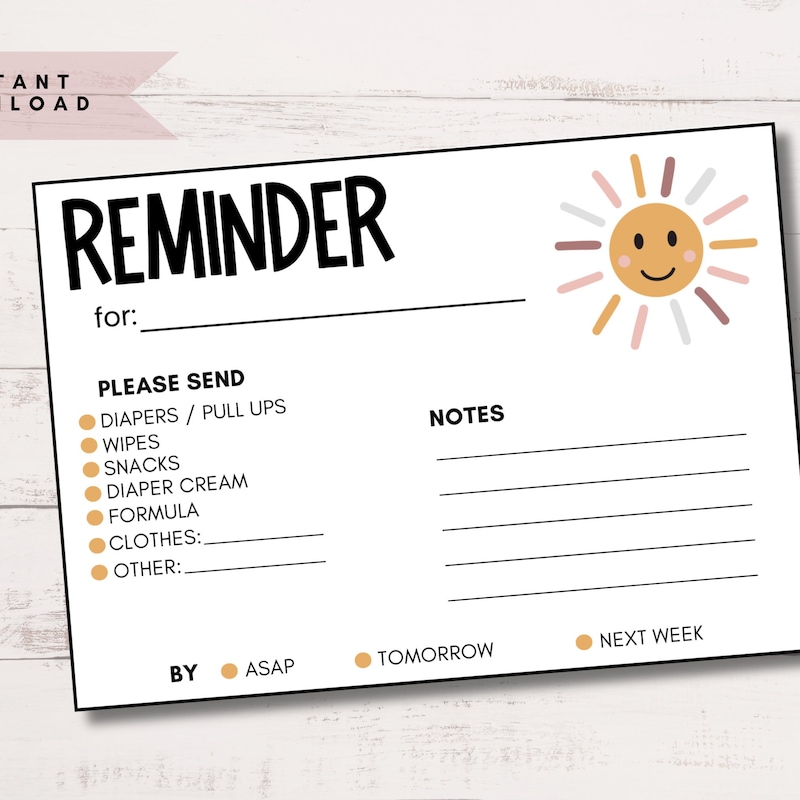 Reminder Notes for Daycare - Etsy