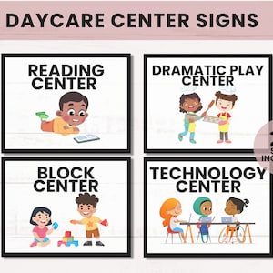Simple Minimalistic Daycare and Childcare Center Signs |  Classroom Center Signs  | Printable Daycare and Childcare Signs
