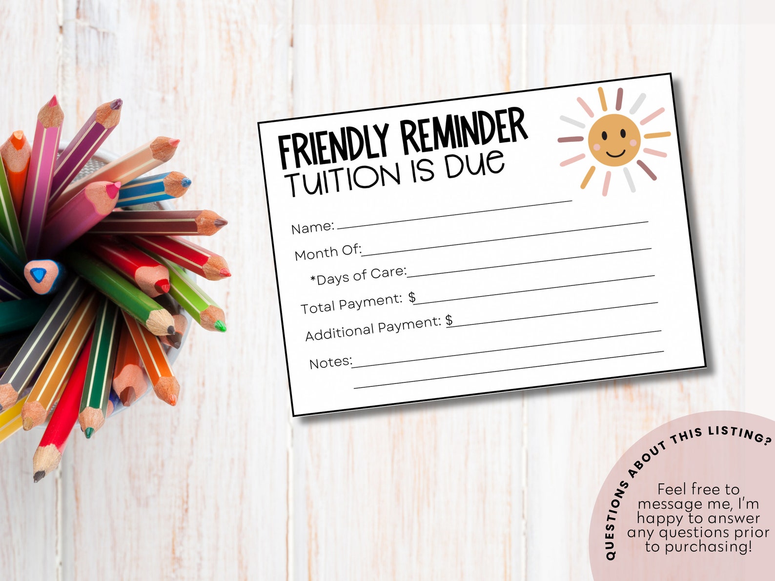 Fillable Tuition Reminder, Teacher Mail, Note Home, Printable Note Card ...